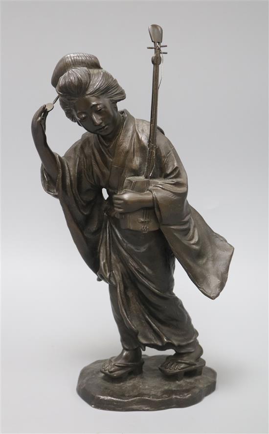 A bronze Japanese figure of a geisha height 34cm